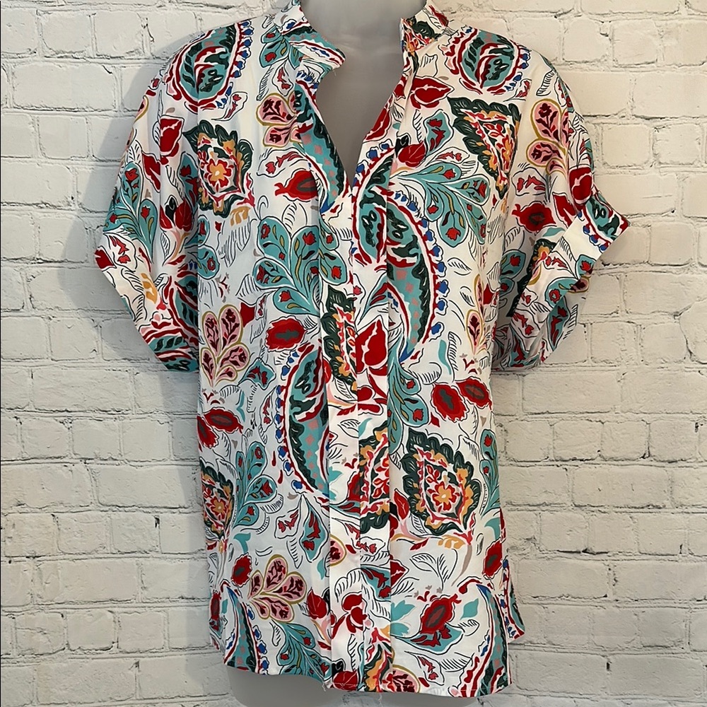 La Mode Bright Floral Print Shirt NWT